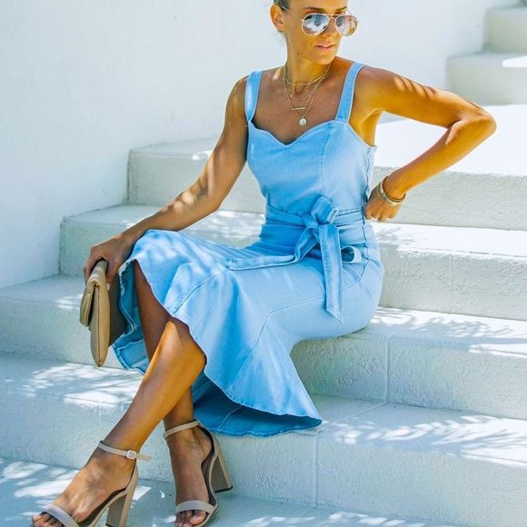 🆕NWT”DENIM BY JEALOUS TOMATO”PEPLUM SWEETHEART SLEEVELESS DRESS SZ L *SOLD OUT* - Picture 4 of 8